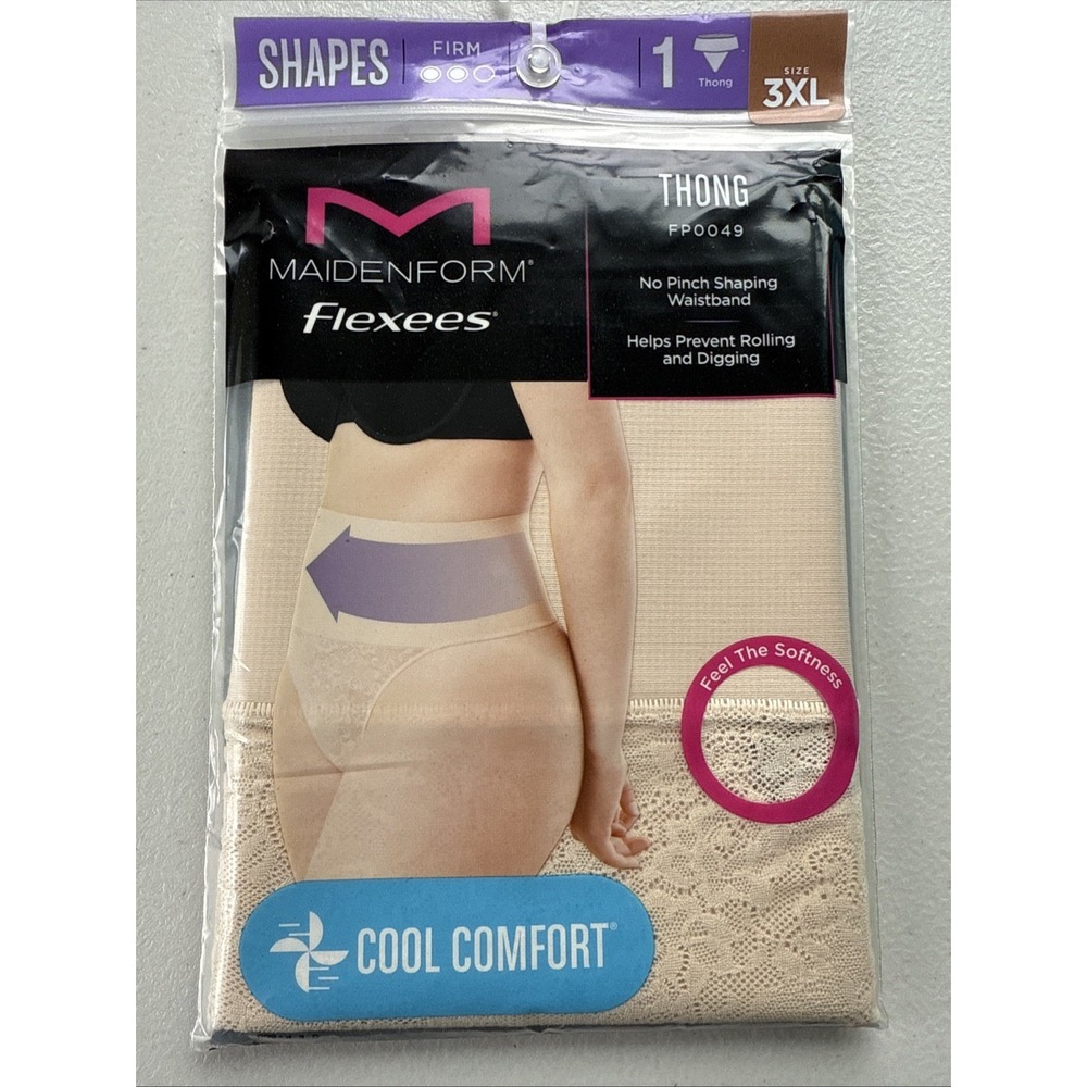 Maidenform Flexees Lace Thong Smoothing Shapewear Cool Comfort‎ Nude 3XL